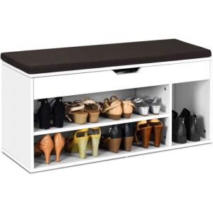 Banc à Chaussures Entrée - RELAX4LIFE - Coussin Amovible - 3 Étagère de Rangement - 1 Petit Compartiment - Charge 150KG -Blanc