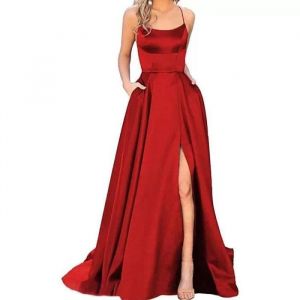 Robes de mari&eacute;e pour femmes Couleur unie Manches courtes Robes de cocktail longues Robes de mari&eacute;e pour femmes XH322 Rouge