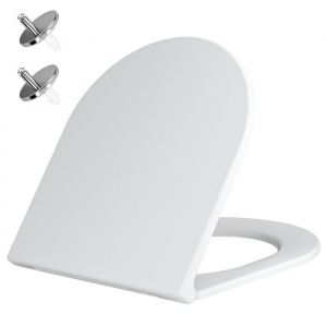 AquaWise Abattant WC avec Frein de Chute R&eacute;sine Duroplast Antibact&eacute;rienne Charni&egrave;res Inoxydables D&eacute;montage Rapide Blanc