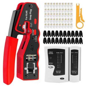 Pince &agrave; sertir cosse &eacute;lectrique RJ45 &ndash; Kit Outils R&eacute;seau avec Testeur de C&acirc;ble Ethernet CAT5 CAT6