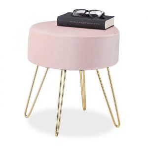 Relaxdays pouf coiffeuse rond élégant pieds dorés en métal moderne tabouret velours HxD: 40x40 cm rose