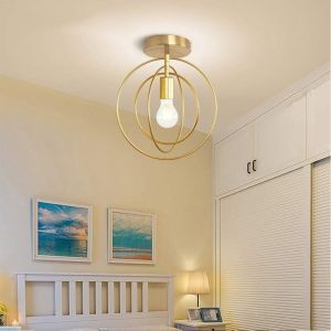 TOKIUS Plafonnier Rétro Industrielle en Métal DIY Lustre Doré Boule 360° Régble Luminaire plafond Ø30 cm (Ampoule Non incluse)