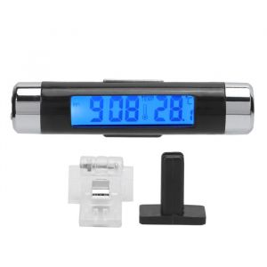 Thermomètre numérique 2 en 1 pour voiture tableau de bord noir rétroéclairage bleu calendrier horloge jauge de température