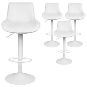Willonin® Lot de 4 Tabouret de bar rotatif et réglable en hauteur Chaise en cuir PU bien rembourré pour cuisine salon Blanc