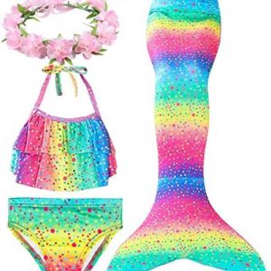 Costume de Natation Enfant - 1466S - Sirène Queue - Bikini Maillot de Bain et Bandeau Guirlande de Fleurs