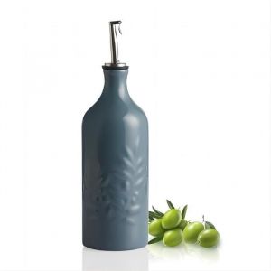 SWEEJAR Huilier Et Vinaigrier Céramique 600 ML Bouteille Huile Olive et Vinaigre - Motifs De Feuilles - Bleu brume