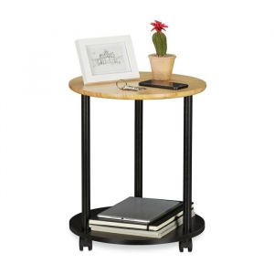 Relaxdays Table d&rsquo;appoint ronde avec rouesmobile design moderne en bambou journaux dans le salonHxd:49x40cmnoir