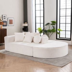 Canap&eacute; 5-8 places - DREAMMESPACE - Canap&eacute; nuage segment&eacute; - 263x171x66cm - Tissu chenille - Blanc