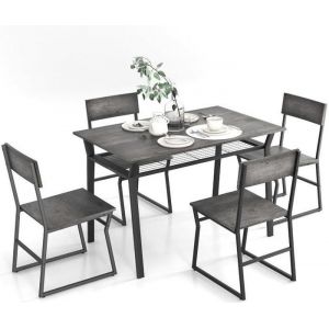 Table &agrave; Manger avec 4 Chaises -RELAX4LIFE- &Eacute;tag&egrave;re de rangement Inf&eacute;rieure - Cadre M&eacute;tallique - Table Cuisine - 110X70X75CM- Gris