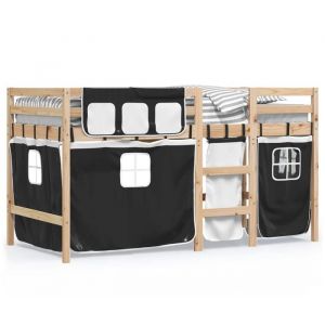 53045& Lit combin&eacute; mezzanine enfants avec rideaux - KALISSE - 90x190 cm - L195.5x l95.5x H113.5 cm