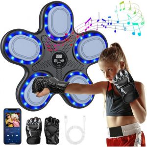 Machine De Boxe Musicale Enfant Lumi&egrave;res LED Et Bluetooth - Punching Ball Mural Intelligent 9 Vitesses 9 Modes 30 Niveaux De Volume