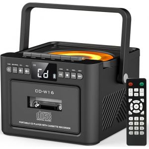 Lecteur CD cassette Boombox Bluetooth 5.1 avec batterie 5000 mAh lecteur CD rechargeable avec radio FM t&eacute;l&eacute;commande pour la