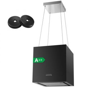 Hotte Aspirante-Hotte îlot Centrale - 800 m ³/ h 40 cm - 3 Vitesses - Hotte Suspendue - Recyclage - Noir- Classe énergétique A+