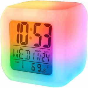 R&eacute;veil Num&eacute;riqueR&eacute;tro&eacute;clairage Led 7 Couleurs&Eacute;cran Lcd8X8X8CmSans FilFonction Thermom&egrave;trePetit Cube Pour Chambre &Agrave; CoucherR&eacute;
