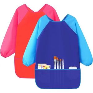 2PC Blouse Peinture Enfant 5-10 anTablier avec 3 Poches et Manches LonguesTablier Artisanal EnfantTablier de Peinture