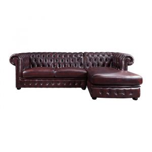 Canap&eacute; dangle chesterfield BRENTON 100% cuir de buffle - Bordeaux- Angle droit