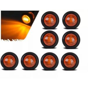 8 Mini Feux de Gabarit Bouton LED 24V Orange Feux Lat&eacute;raux Rond 3/4 pouces Pour Camion Remorque Tracteur