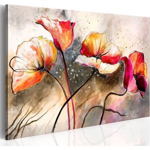 Tableau D&eacute;coration Impression sur Toile Cadre en Bois Salon Decoration Murale Tableaux Fleurs Coquelicots Rouge 40x60cm Encadr&eacute;