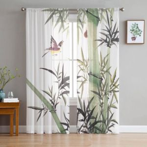 Rideaux en bambou transparents de style chinois HIf-3007 - Vert - Occultant - 140x110cm