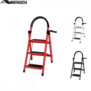 Escabeau 3 marches-MENGDA- Pliant marchepied- Escabeau de m&eacute;nage - Avec P&eacute;dale Antid&eacute;rapanteCharge maximale 150 kg-Acier -Rouge