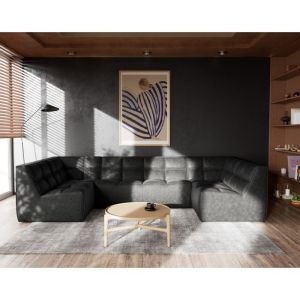 Alya - canap&eacute; modulable panoramique 7 places en simili - Noir