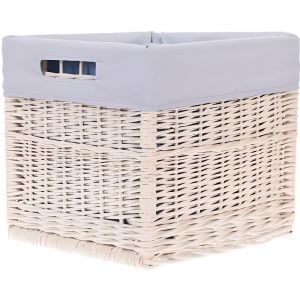 Corbeille de rangement - Osier blanc - Housse amovible gris - 30x30 H30
