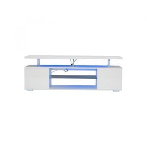 Meuble TV 60 Pouces Blanc Laqué LED Rangement Grand Espace Support Gaming Universel Design Moderne