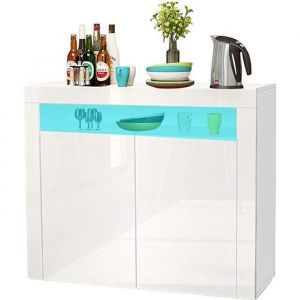 Buffet bas blanc laqué brillant - DRIPEX - L 108 cm x 40 cm x 92 cm - 2 portes
