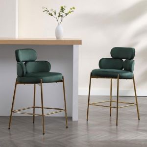 Wahson Chaise de Bar Lot de 2 Tabouret de Bar Tabouret Haut avec Pied Doré Chaise Moderne Cuisine pour Ilot Central Velours