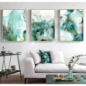 Abstrait Menthe Vert Marbre Liquide Murale Art Tableaux Galerie Affiches Toile tableau Peinture Int&eacute;rieur pour Salon Decoration