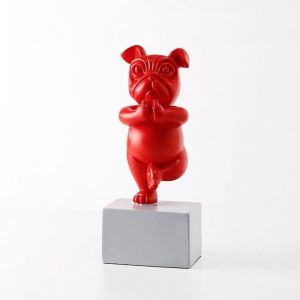 Statue - Bouledogue Fran&ccedil;ais - R&eacute;sine - 99 x 99 x 249 cm - D&eacute;coration Int&eacute;rieure - Rouge