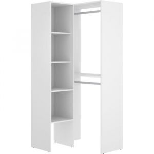 Armoire dressing d'angle en panneaux de particules mélaminés coloris blanc - Longueur 79.5 x Profondeur 88.5 x Hauteur 185 cm