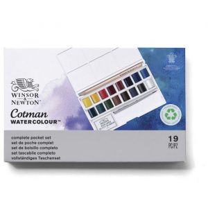 Aquarelle - Winsor et Newton - Cotman - 16 demi godets - Brosse de poche - Palette int&eacute;gr&eacute;e