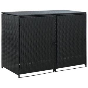 CHEZ HOME• Cabane dextérieureAbris pour poubelle double Résine tressée Noir 148x80x111 cm  avec grand espace de rangement - FR4819