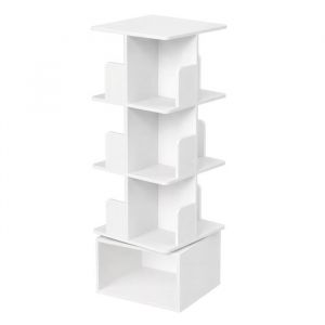 &Eacute;tag&egrave;re pivotante &agrave; 360&deg; Meuble de Rangement &agrave; 4 Niveaux Biblioth&egrave;que Ouverte pour Salon Chambre Bureau Blanc