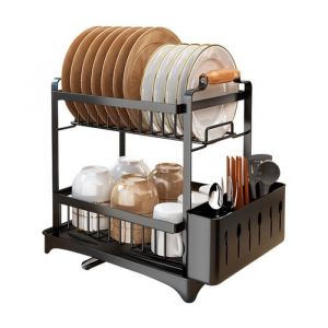 &Eacute;gouttoir &agrave; vaisselles en Acier au carbone - JEOBEST - 36 x 265 x 39 cm - Noir - 2 &eacute;tages