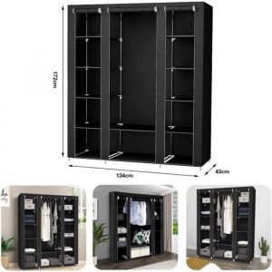 Armoire de Rangement Penderie dressing en tissu intiss&eacute; noir - ERROLVES - 172 x 134 x 43 cm