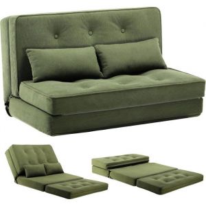 Canape Convertible 2 Places Petit Lit Sofa Dossier Réglable à 6 Niveaux Adapté au Salon à la Chambre et au Camping Vert