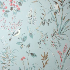 Papier peint floral Mariko oiseau Crown bleue M1856