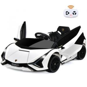 Lamborghini SIAN Voiture Électrique 12V Enfant Télécommande 24G Klaxon Musique 2 Portes Papillons Vitesses 3-5km/h Blanc