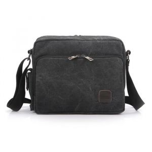 Sac bandoulière Homme Sac Porté épaule Vintage Sac Besace Sacoche en Toile Petit école pour occasionnels loisir Noir