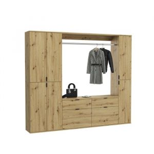 Armoire de rangement 6 portes + 4 tiroirs &ndash; Ch&ecirc;ne clair &ndash; BODITE