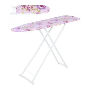 Table &agrave; repasser pliable en acier 107x30 H78 cm avec repose fer et repose centrale vapeur - Rose