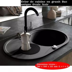 JINJP Évier de cuisine en granit Bac unique Ovale Noir 80 % quartz 20 % résine Éviers & Plonges 9375306770409
