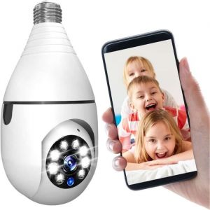 Caméra de Surveillance WiFi Extérieure Intérieure 1080P Caméra de sécurité Caméra Ampoule E27 IP sans Fil Détection