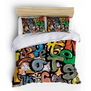 Housse De Couette Street Graffiti Art - Trippy Abstrait Hip - 140x200cm - Multicolore - Synth&eacute;tique - Chambre