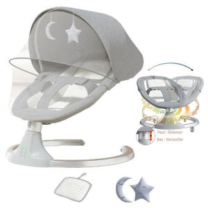 Transat bebe - Balancelle electrique - Magic ZC - Mode fauteuil inclinable et mode si&egrave;ge T&eacute;l&eacute;commande Moustiquaire Jusqu&agrave; 15kg Gris