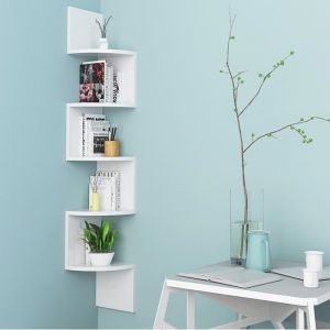 MISS Etagere de Rangement d&rsquo;Angle en bois 5 Etag&egrave;res Etag&egrave;re Murale Blanche