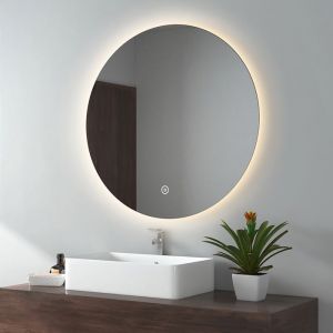 EMKE Miroir lumineux salle de bain rond diamètre 80cm rétro-éclairage sans cadre Interrupteur Tactile Miroir LED lumière