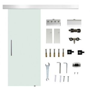 HOMCOM Porte Coulissante en Verre avec Barre de Poignée Verre Dépoli Porte Intérieure 775 x 205 cm